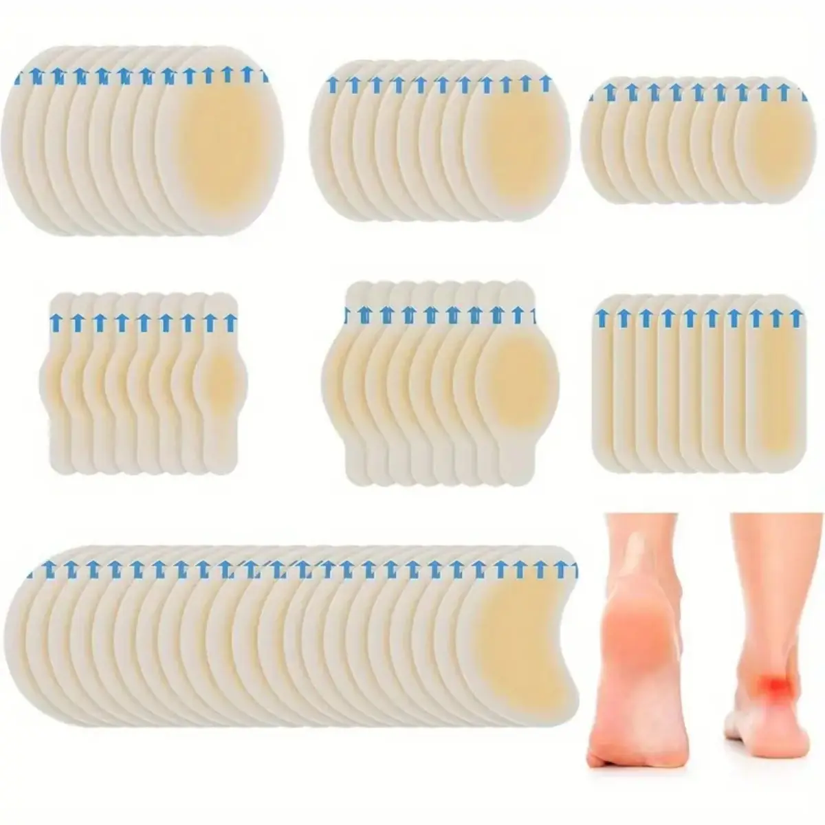 40 Pcs Waterproof Adhesive Bandage, 7 Sizes, Foot Gel Blister Patch, Used for The Prevention and Recovery of Blisters on Feet, Toes and Heels