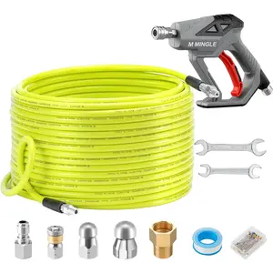 Sewer Jetter Kit for Pressure Washer 200 FT, Drain Cleaner Hose with Washer Gun, 1/4 Inch NPT Corner Rotating and Button Nose Sewer Jetting Nozzle, Orifice 4.0, 4.5 Screwdriver Bit Set Impact Bit Set Tool Torque Wrench