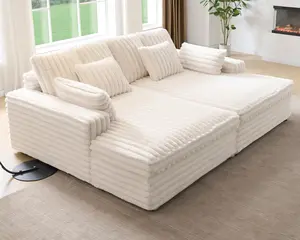 AMERLIFE Single/Double Chaise Lounge, Deep Seat Cloud Couch with Lumbar Pillows and Wide Armrests for Living Room, Apartments, Bedroom Upholstered Sectional Corduroy Upholstered Sectional,Best Gift Ideas/Christmas Gifts