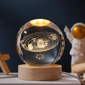 3D Galaxy Design Crystal Ball Night Light - Warm Wooden Indoor Bedroom Decor, Kids’ Christmas & Birthday Gift with Gift Box