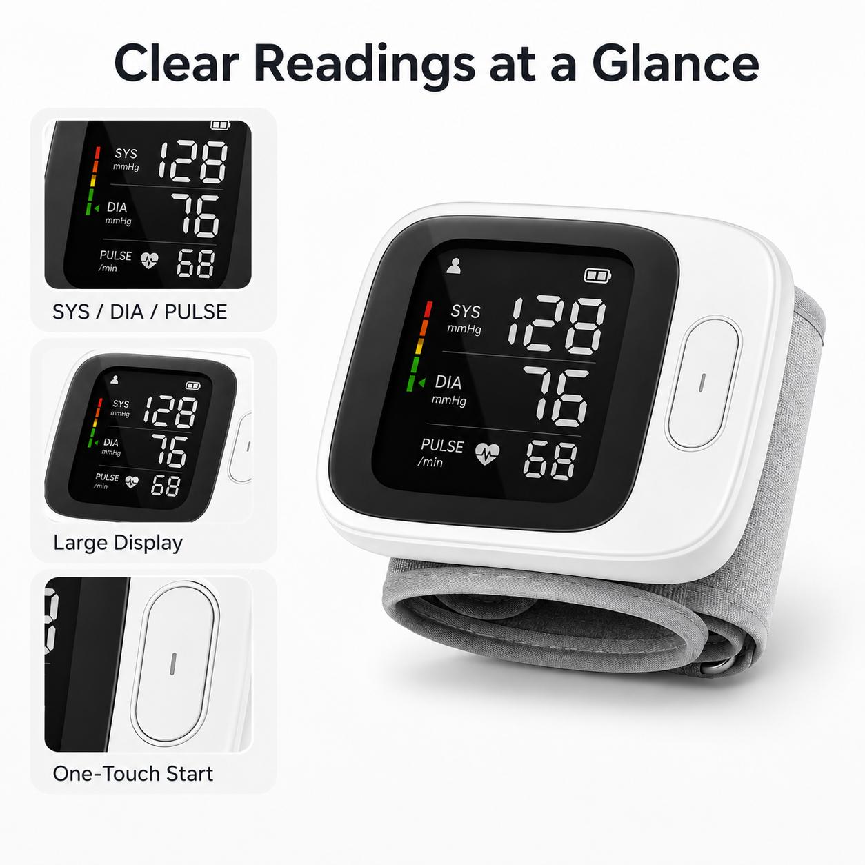 Only Black  Wrist Blood Pressure Cuff, Wrist Blood Pressure Monitor LedDisplay, with Carrying Case, Health Monitoring Adjustable, good gift choice