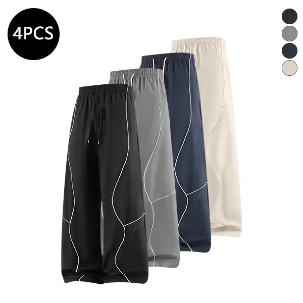 4-Pack Men’s Summer Lightweight Breathable Striped Pants – Casual Loose Fit, Versatile Sports Running Long Pants for Men