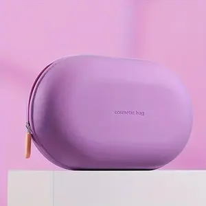 1pc Silicone Toiletry Bag, Cosmetic Bag, Travel Cosmetic Bags, Waterproof Makeup Pouch, Portable, Large Capacity, Travel Organizer, Toiletries Organizer, Storage Bag for Travel Essentials, Oval Shape, Classic Style, Travelsize Bag, Silicone Material