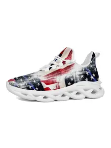 Men's American Flag Print Casual Shoes, Sneaker, Retro Vintage Streetwear, Vibrant Full Print Upper, Hollow Out Shock Absorbing Sole, Trendy Independence Day Footwear