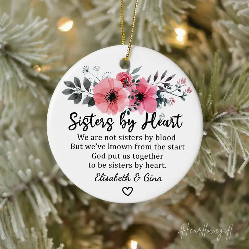 Soul Sisters Ornament Gift, Custom Friendship Gift, Personalised Ceramic Heart Ornament, Friend Birthday, Sisters by Heart, Best Friend Gift