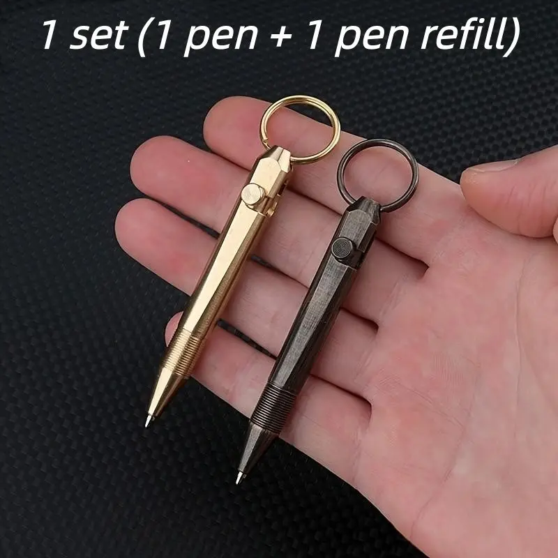 Creative Mini Compact Size Quality Brass Vintage Ballpoint Pen, Writing Pen, Keychain, Portable Travel Pocket Sign Pen, Business Office Gift, Ballpoint Pen Gifts, Includes 1 Refill