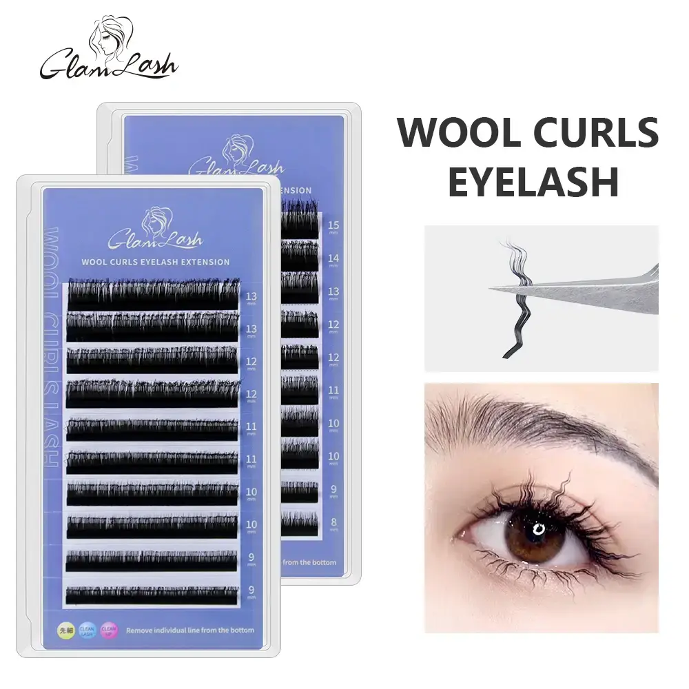 GLAMLASH 3D Curly Wool Lashes Curl Cat Eye Eyelashes Fluffy Thick Fasle Eyelashes Natural Long Handmade Eye Lashes Extension 2026 New