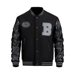 Men's Stylish Varsity Jacket, Button-Up Baseball Jacket With Fancy Embroidered Design & Pockets, Comfortable Fit Outerwear