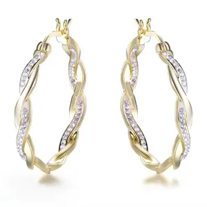 Spring/Summer Elegant Shine  Twisted Hoop Earrings | Gold Tone with CZ Detail, Lightweight & Chic  Perfect for Daily Wear, Parties & Gift Giving