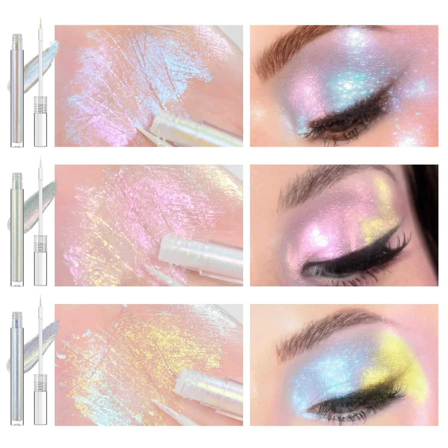 Multichrome Liquid Eyeshadow Set,Multi-Dimensional Fairy Makeup,High Pigment Waterproof Aurora Eye Shadow,Ultre Fine Tip Glitter Eyeliner