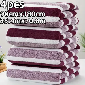 4pcs Large Bath Towels 90cm x 180cm/35, 4in x 70, 8in - Soft, Absorbent & Lightweight, Wide Striped Design in Gray, White, Brown & Teal - Perfect for Home, Hotel & Spa Use, Contemporary Style, Bath Towels for Bathroom, Wash Cloths