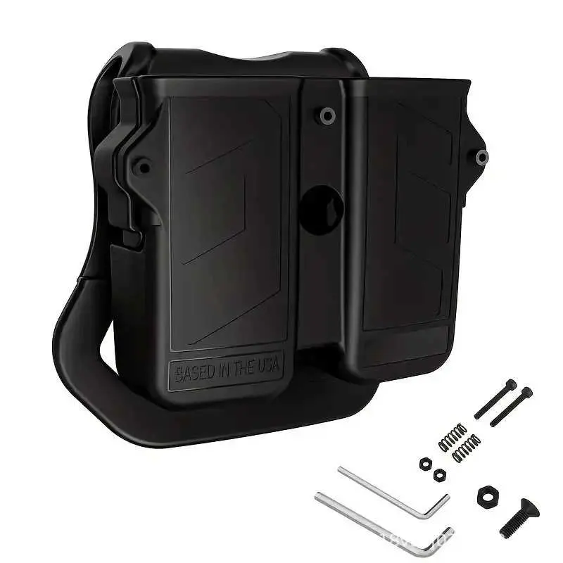Polymer OWB Double Magazine Pouch for 9mm, 10mm, 40, 45 Caliber Dual & Single Stack Mags - Adjustable Size & Cant, Ambidextrous Paddle Gun Holster, Black