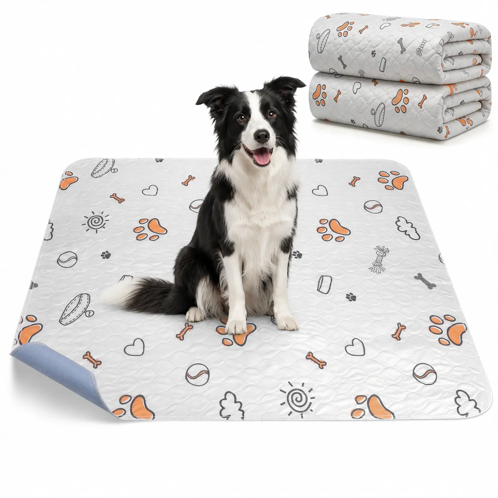 Reusable Dog Pee Pads 2-Pack (5 Sizes Available: 36"x41", 48"x48"+), Polyester Pet Training & Whelping Mats, Large, Super Absorbent, Washable, Waterproof, Non-Slip, Leak-Proof, Practical, Cute Prints, for Floor/Crate Pet Supplies