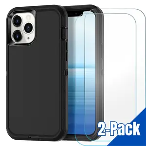 Entronix Bundle Compatible with iPhone 14 Pro - Heavy Duty Case & 2 Clear Screen Protectors