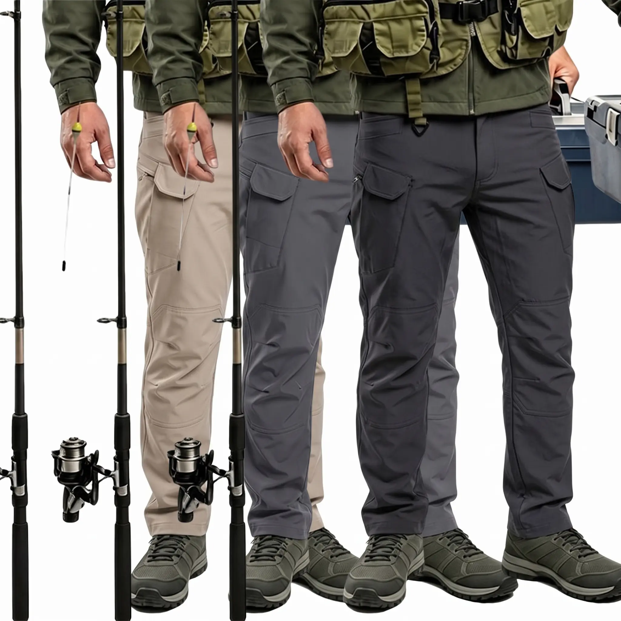 Nheals Men's Three-Piece Work Pants and Training Pants - Tear-resistant multi-functional tactical hiking pants. Made of durable fabric, they can be paired with a belt and feature 8 pockets. Perfect for outdoor fishing.