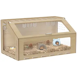 PawHut 39 inch Hamster Cage Habitat with Acrylic Window & Openable Top, Small Animal Cage with Air Vents for Dwarf Hamster, Gerbil, Guinea Pig, Rat, Oak