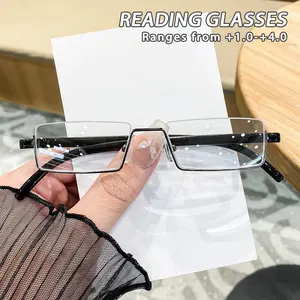 Women's Metal Square Half Frame Reading Glasses, Elegant Casual Hong Kong Style, Lightweight Fashion Eyewear, Simple Artistic Design