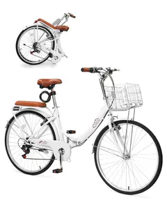 High-carbon steel 26-inch white commuter bicycle, foldable, with rear seat, V-brake, 7-speed