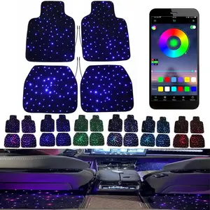 Starlight LED Fiber Optic Car Floor Mats, Music Sync APP & Remote Controlled RGB Glow-Edge 4PC Universal Set with Exclusive Glow-Edge Technology and 16 Million Color Options, Waterproof & Washable, Automotive Decoration Atmosphere Light tiktokshopspringgl