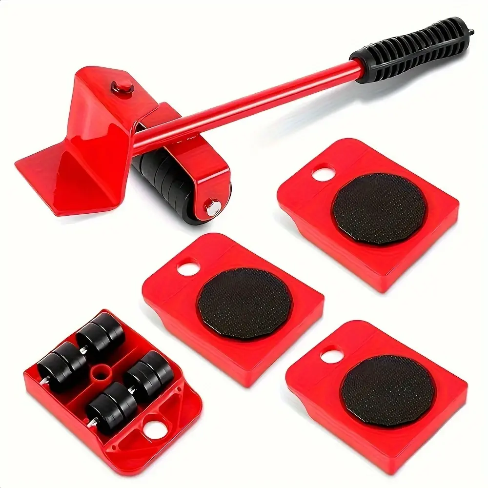 5pcs Heavy Duty Furniture Movers with Red Metal Pads - Labor-Saving Moving Tool for Large Objects, Smooth Rolling Pulley Base for Easy Transport on Carpet or Hard Surfaces, Furniture Mover Sliders Parts