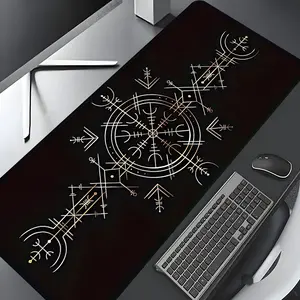Mystic Black Nordic rune Design Large Gaming Mouse Pad, Aesthetic Desktop Drotection Pad, Washable Rubber Pad Non-Slip Lock Edge Multi-Size Mouse Pad Suitable For Home Office, Desktop Accessories, Desk Accessory