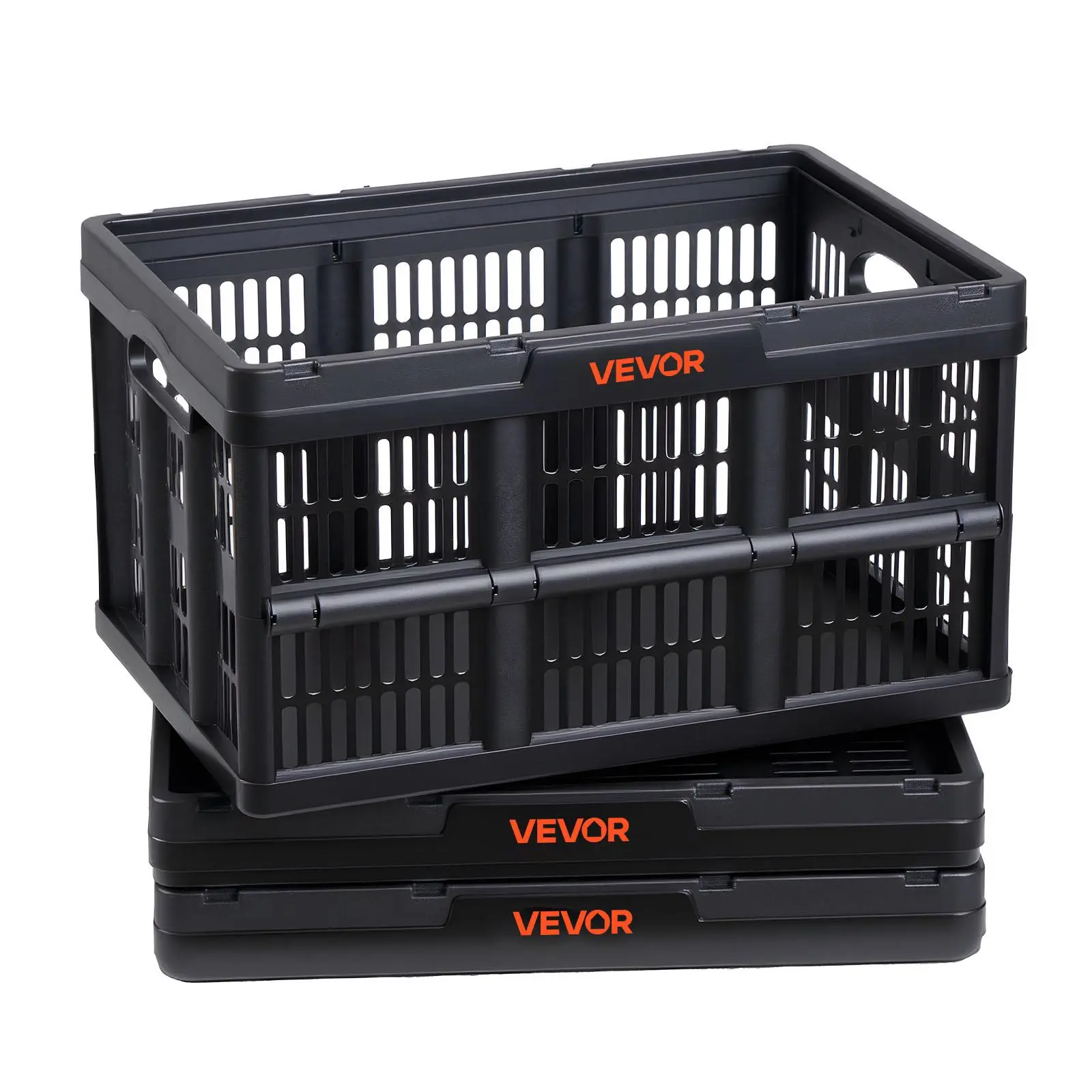 【Summerfinds】3-Pack 45L Plastic Collapsible Storage Bins, Stackable Folding Crates with Handles, 33 lbs Capacity Per Bin, Heavy-Duty Home Organization Storage for Household Space-Saving Needs