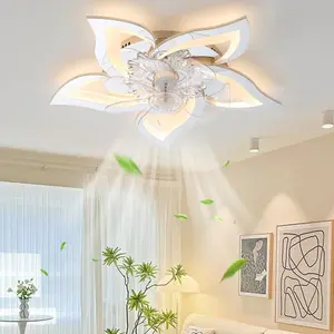 LED Ceiling Flower Ceiling Fans with Lights, Small 24.5 Inch Modern Low Profile Ceiling Fan, Dimmable LED Ceiling Light Fixture, Flush Mount Ceiling Fans with Remote for Bedroom, Kitchen, Indoor Outdoor Lamp Design, lights for bedroom