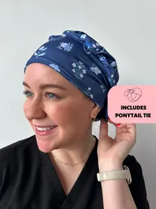 DuoStyle Scrub Hat - Sapphire Petals