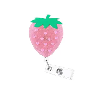 Single Pack Strawberry Nurse ID Badge Reel with Retractable Clip, Perfect for Teachers, Doctors, and Nurses, Ideal Office Accessories, Id Card Holder, Medical Badge Holder