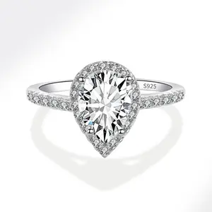YL 925 Sterling Silver Wedding Band Teardrop Bridal Rings Sets Halo Cubic Zirconia Solitaire Promise Engagement Rings for Women Size 6-9