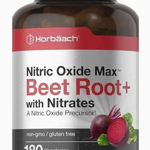 Horbäach Nitric Oxide Beet Root Capsules | 180 Count | with Nitrates and Precursor | for Men and Women | Vegetarian, Non-GMO, Gluten Free Supplement