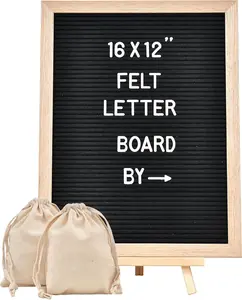Felt Letter Board with 402 Letters, Numbers & Symbols - 12 x 16 inch Large Changeable Message Board with Wooden Frame Wall Mount Hook, 2 Canvas Bags,  Stand (Black)