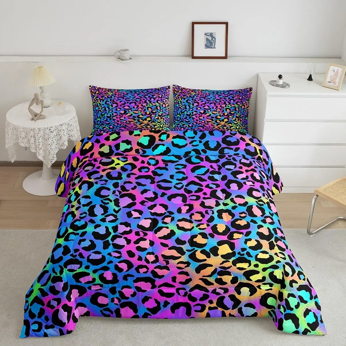Feelyou Leopard Tie Dye Microfiber Soft Bedding Set - Super Soft Beddingsets, Luxury All-Season Queen Comforter Duvet Quilt Set for Cozy Sleep, Microfiber Bedding Set