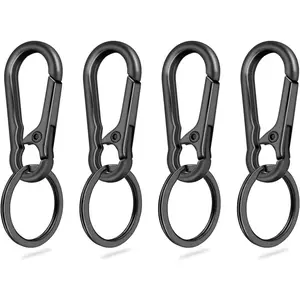 4Pack Small Keychain Rings, Metal Key Carabiner Clip, Mini EC Key Ring Chain Holder Organizer for Purse Charm Hook, Car Keychain, Paracord Keychain Lanyard, Men and Women Key Fob (Gun Black)