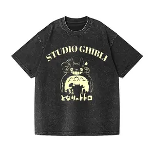 Men's Ghibli Totoro Anime Short-Sleeve T-Shirt, Vintage Wash Design, Casual Everyday Fit, Streetwear Top