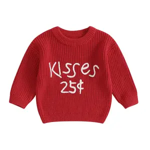 REDWOON Toddler Baby Girls Valentine's Day Sweater Letter Embroidery Crew Neck Long Sleeve Kids Pullover Tops