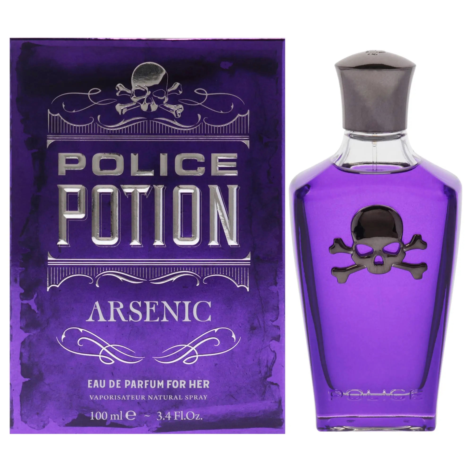 Police Potion Arsenic Eau de Parfum Spray for Women, 3.4 oz (100ml) Fragrance in a Distinctive Skull Emblem Bottle, Spray Bottle, Memorable Aroma