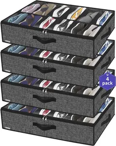 4 pack under bed shoe storage compartment wardrobe under bed shoe storage bag with sturdy side walls and reinforced handles Organiser Racks Set