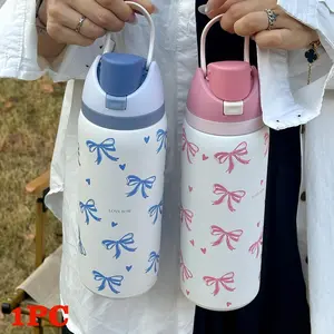 Stainless Steel Insulated Water Bottle, 24 oz/32 oz/40 oz Heart Design Travel Mug with Straw and Direct-Drink Spout, Leakproof Insulated Sports Cup, Leakproof Insulated Tumbler