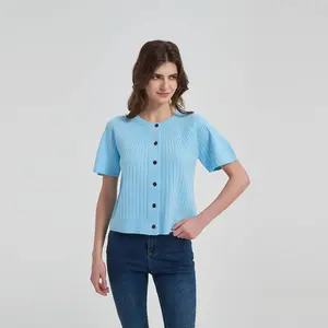 Women's Raglan Flutter Short Sleeve Cardigan Sweater - Universal Thread Blue L