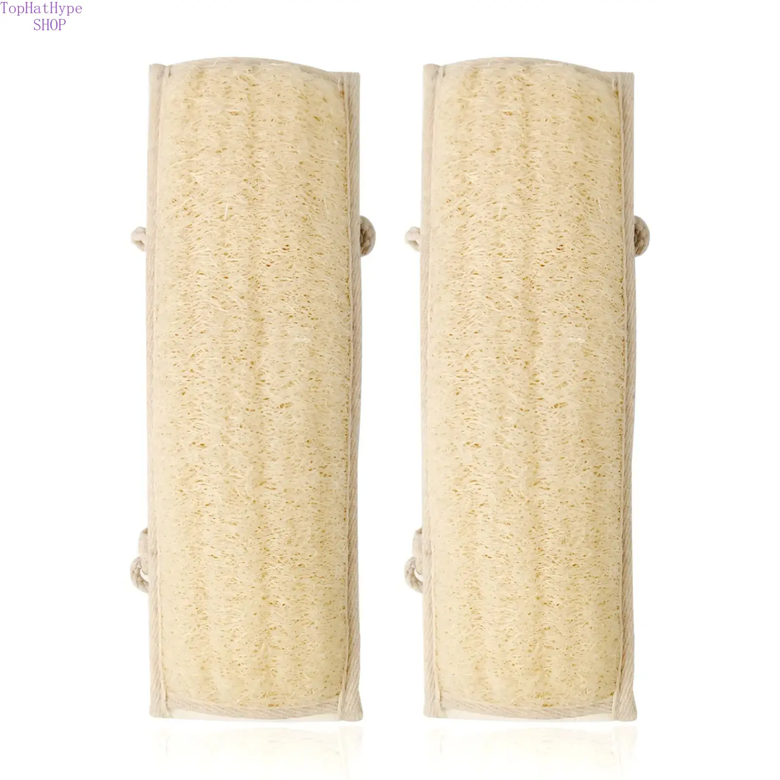 Women's 2-Pack Rectangle Natural Loofah Back Rub Towel - Eco-Friendly Biodegradable Cotton, 27.56in Shower Back Scrubber, Bathtub Cleansing Exfoliating Body Accessory