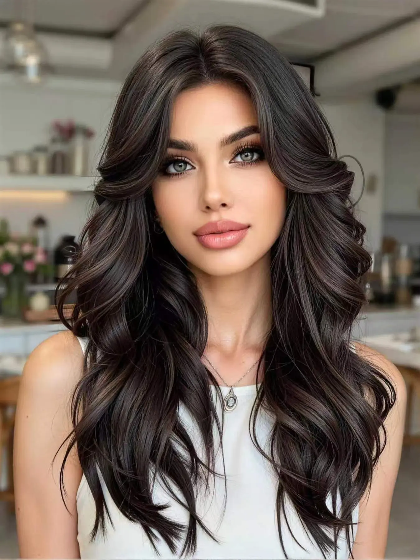 18-Inch Deep Highlights Wavy Fiber Hairpiece, Heat-Resistant Material, Suitable for Daily Commute and Office Use, Synthetic Fiber Wig, High Quality Wigs