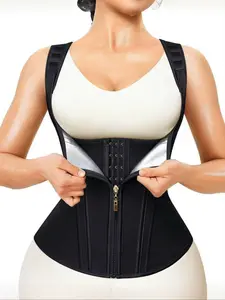 Women's Sauna Suit with Waist Trainer Vest, Tummy Control High Compression Shapewear Sleeveless Zipper Sauna Suit，Sweat-Wicking Shapewear Belt, Fajas Para Mujer,Zipper Slimming Strap for Workout Gym Exercise Activewear