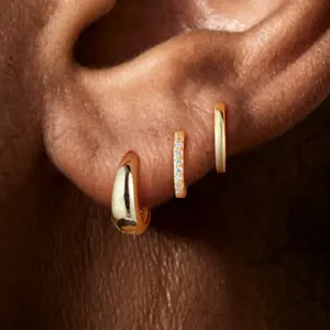 FindChic 14K Gold Plated Huggie Hoop Earrings Set Sterling Silver Post Black Silver Gold Color Shining Cubic Zirconia Daily Casual Hypoallergenic Huggie Hoops Earrings Set Jewelry Gift for Women Girls