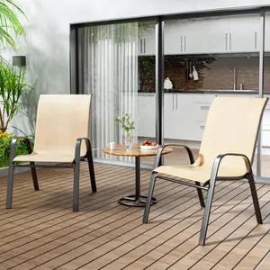 Topwin Set of 2 Patio Chairs, Stackable Outdoor Dining Chairs with Breathable Fabric and All-Weather Metal Frame, 350 lbs Capacity