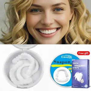 ��Give away Whitening strips��2-piece Set Adjustable Upper & Lower Dentures with Perfectly White Veneers - Comfortable Fit for Men & Women - Teeth Whitening & Smile Confidence Booster - Perfect Gift for Special Occasions