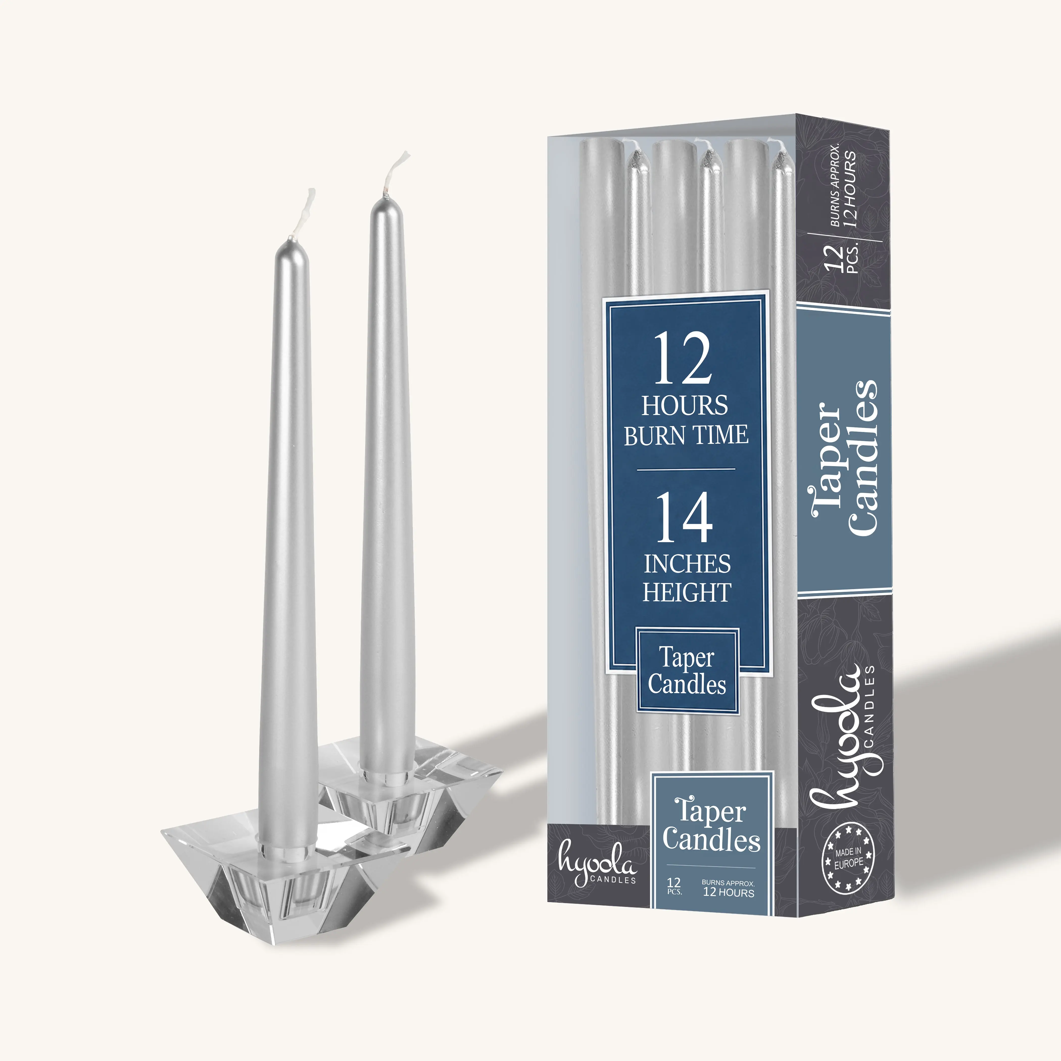 Metallic Silver Taper Candles - 14 Inch - 12 Pack