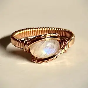 Copper and Rainbow Moonstone Comfort Band Ring