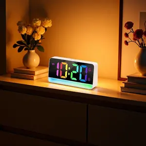 USB Powered, USB Powered Clocks, RGB Digital Alarm Clock with Mood Light 2 Alarm Night Mode 10 Min Snooze 5 Levels Time Brightness and 3 Levels Ambient Light Brightness USB Output Charging Port 12/24H
