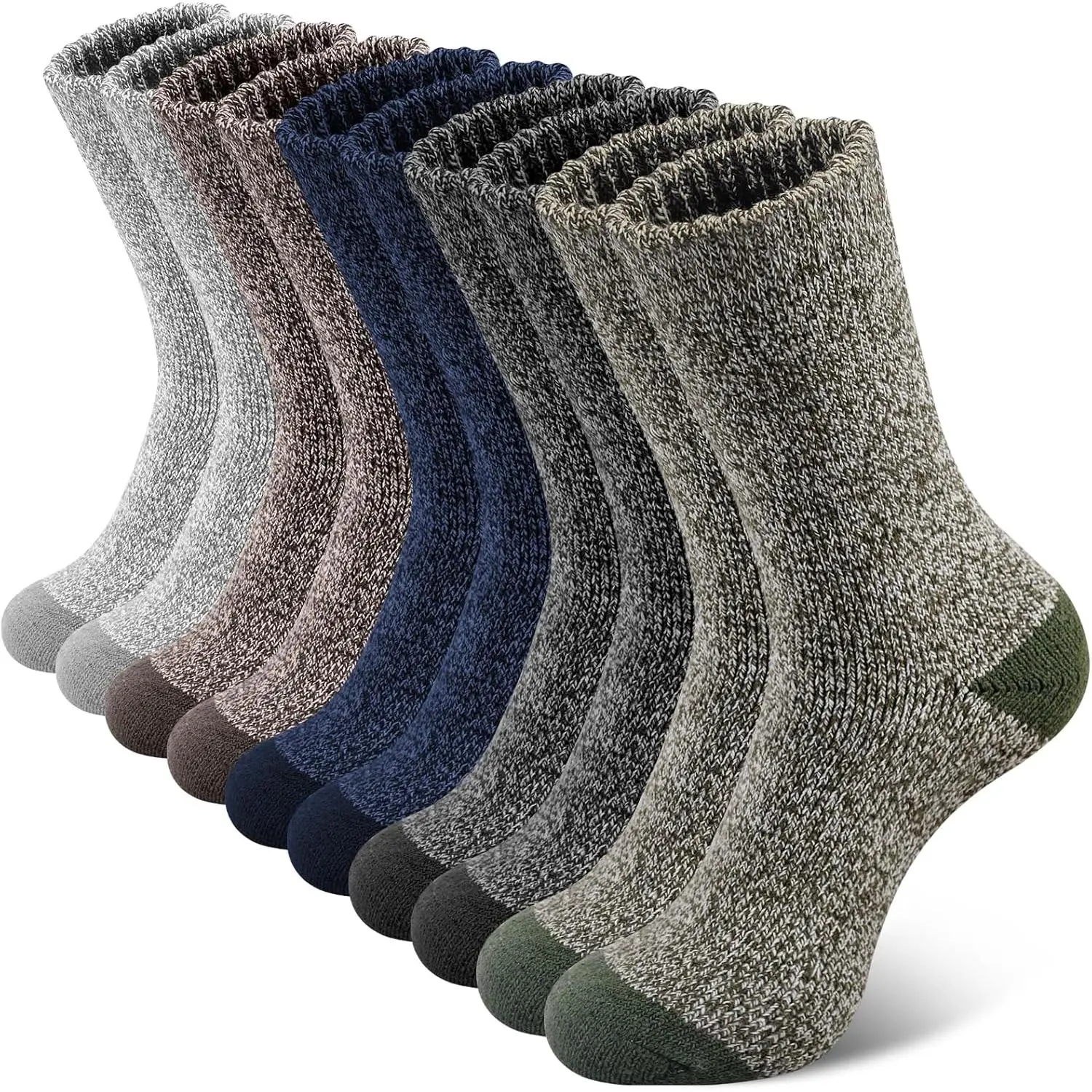 Men's Thick Thermal Crew Socks, 5 Pairs Comfy Knitted Merino Wool Blend for Winter Outdoor Hiking & Work, 5 Pairs-Multicolor, Christmas